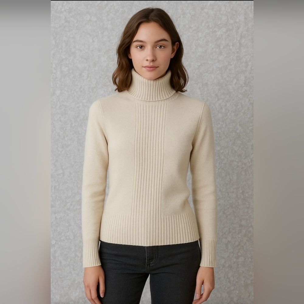 Jessica Turtleneck Sz S Sweater Side Zip Cream Cable Knit Basic Normcore